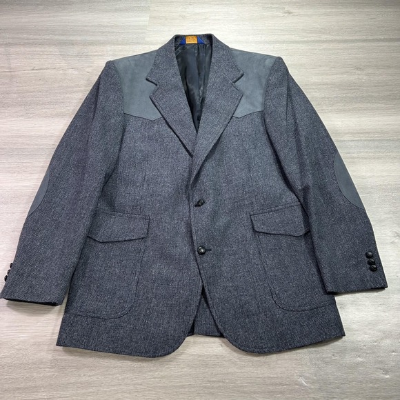 Pendleton Blazer Mens 42 Long Gray Wool Sport Coat Western Yoke Elbow Patches